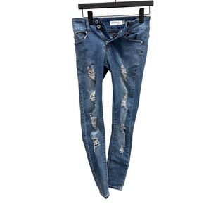 Celebrity Ace Distressed Skinny Jeans Blue Denim Ripped Low Rise Size 3/26